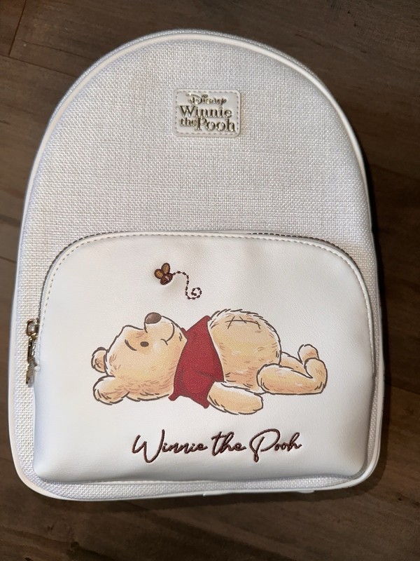 Disney Winnie the Pooh Floral Mini Faux Leather Canvas Backpack Zip Straps