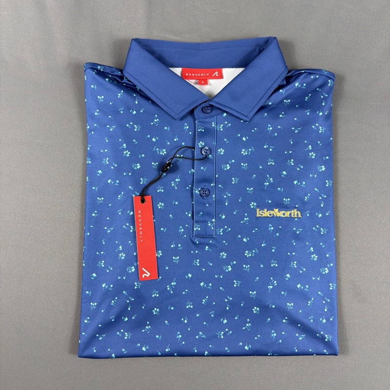 Redvanly Golf Shirt Polo Chest Logo Malmo Print Large Blue Polyester MSRP $110