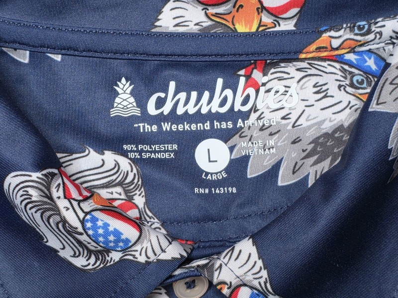 Chubbies Performance Golf Polo Mens Large Navy The Bird Eye Blind Eagles USA EUC gallery