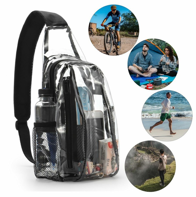 Clear PVC Sling Bag Transparent Stadium Shoulder Crossbody Backpack Adjustable gallery