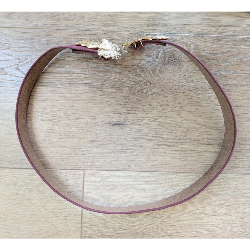 Vintage 90s Statement Belt Womens Raspberry Faux Suede Gold Leaf Buckle Bold gallery