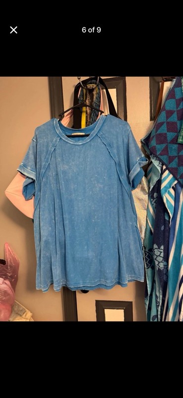 Zenana Blue Solid Knit Crew Neck Short Sleeve Pullover T-Shirt Women L/XL gallery
