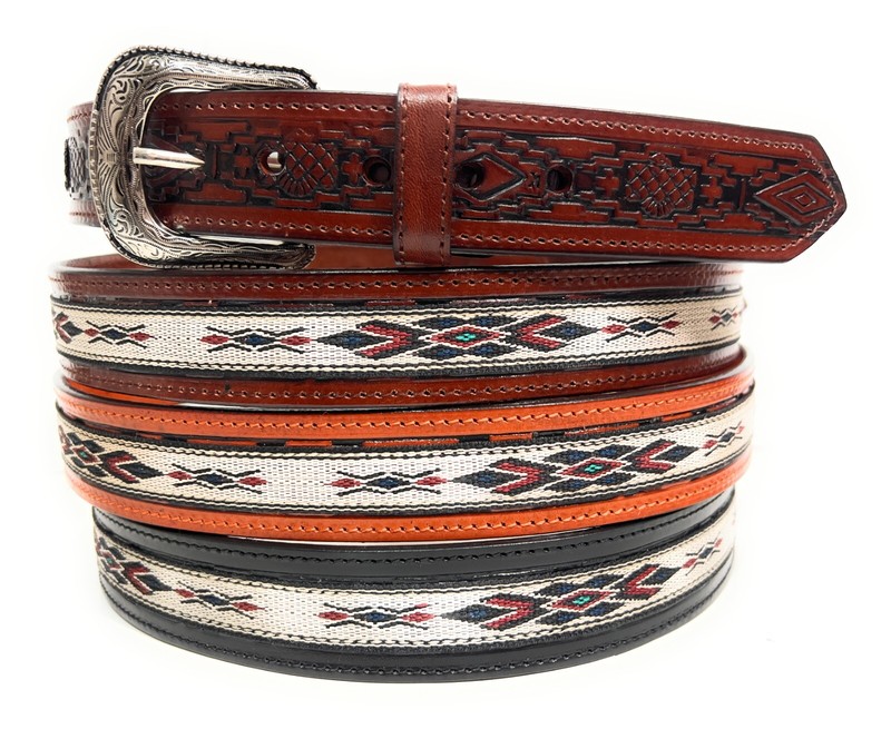 MEN’S WESTERN LEATHER BELT. SADDLE HORSE SOUTHWESTERN STYLE COWBOY RODEO BELT