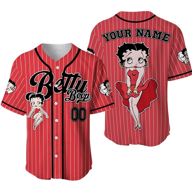Custom Cartoon Betty Boop Simple Red Baseball Jersey For Baseball Fans gallery