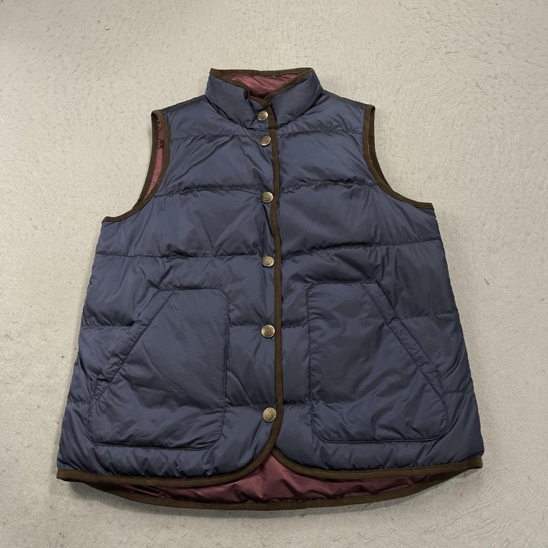 Brooks Brothers Vest Mens Small Blue Purple Down Quilted Snap Puffer Reversible
