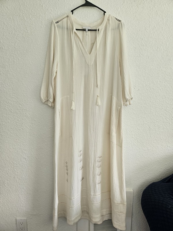 Gorgeous Bohemian Johnny Was Calme Ivory V-Neck Maxi Dress M