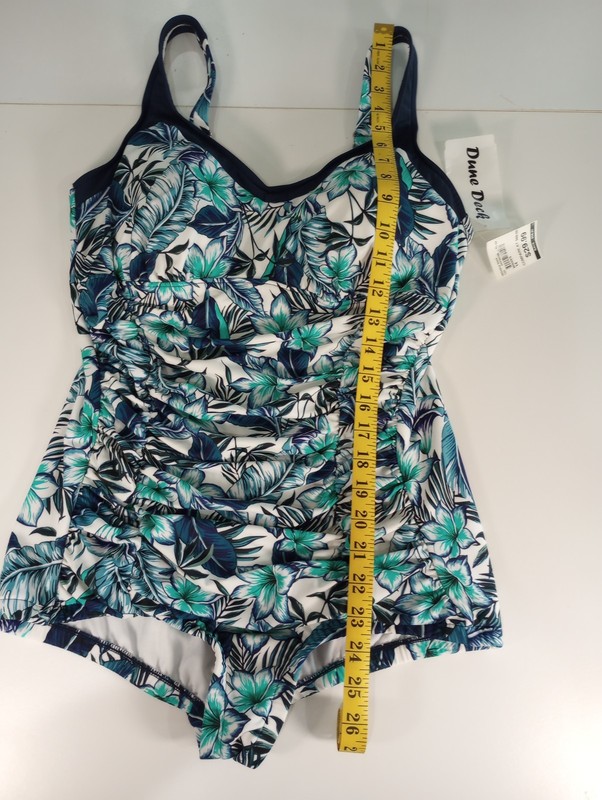 Dune Deck Swimsuit Womens 14 One Piece Blue Black White Floral Padded Cups NWT gallery