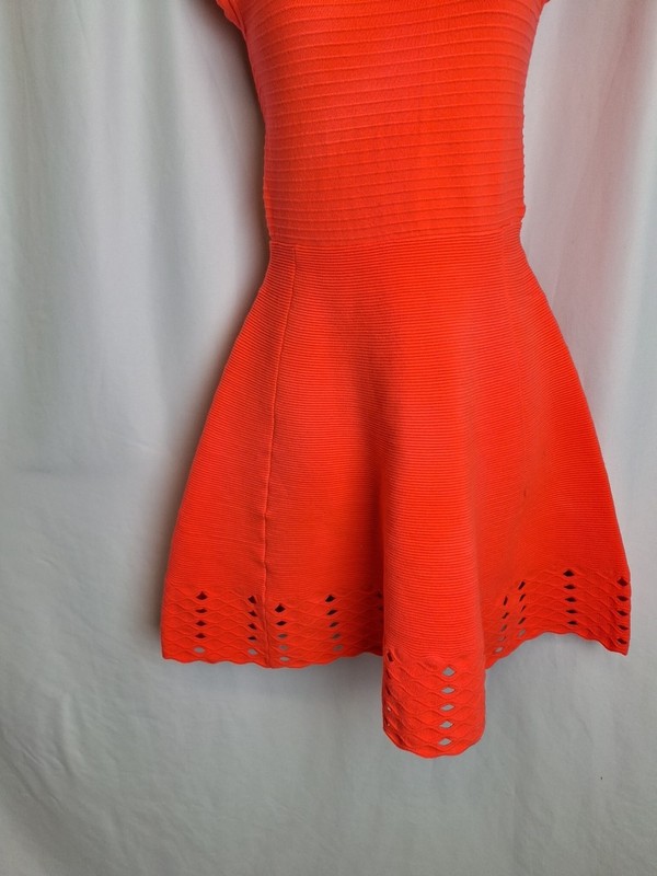 TED BAKER Women's Skater Dress Neon Pink Cut Out Design Size uk8 Stretch E4736 gallery