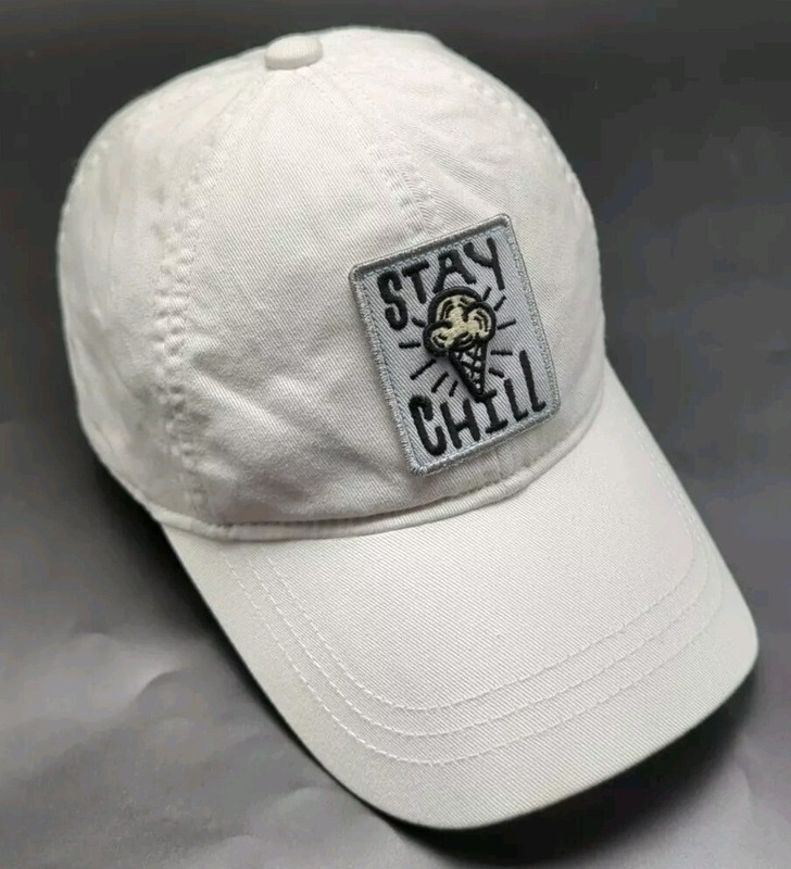 AMERICAN EAGLE “Stay Chill” hat white adjustable cap ice cream rainbow strap