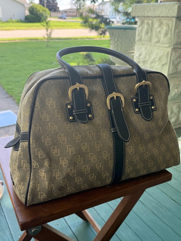Dooney& Bourke Olive Signature Canvas – Leather Buckle Satchel / Hand Bag