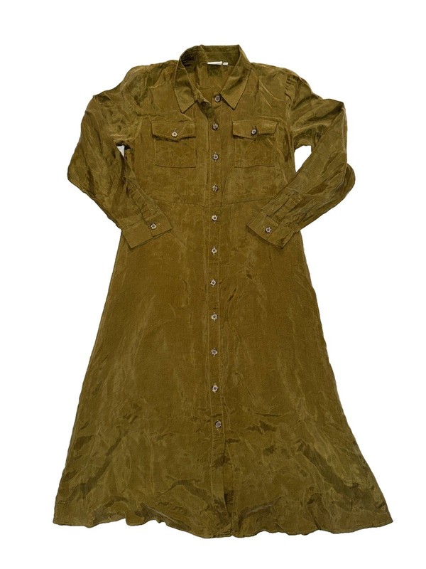 Spartina 449 Button Front Shirt Dress Size M Peyton Cupro Vegan Silk Green Olive