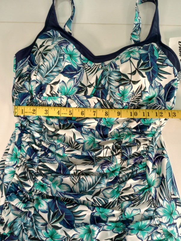 Dune Deck Swimsuit Womens 14 One Piece Blue Black White Floral Padded Cups NWT gallery