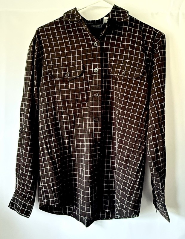 Laura Scott Black and White Windowpane Plaid Button Down Shirt
