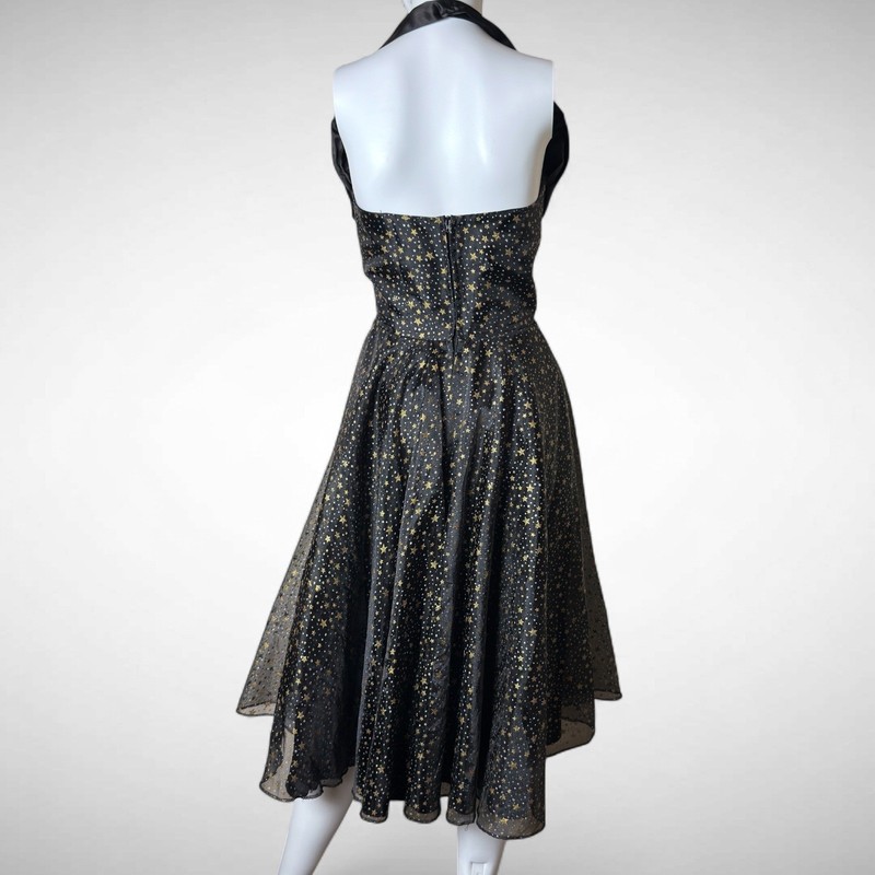Vivien Of Holloway Black Gold Star HSwing Dress UK 12 Rockabilly Pinup 50s Retro gallery