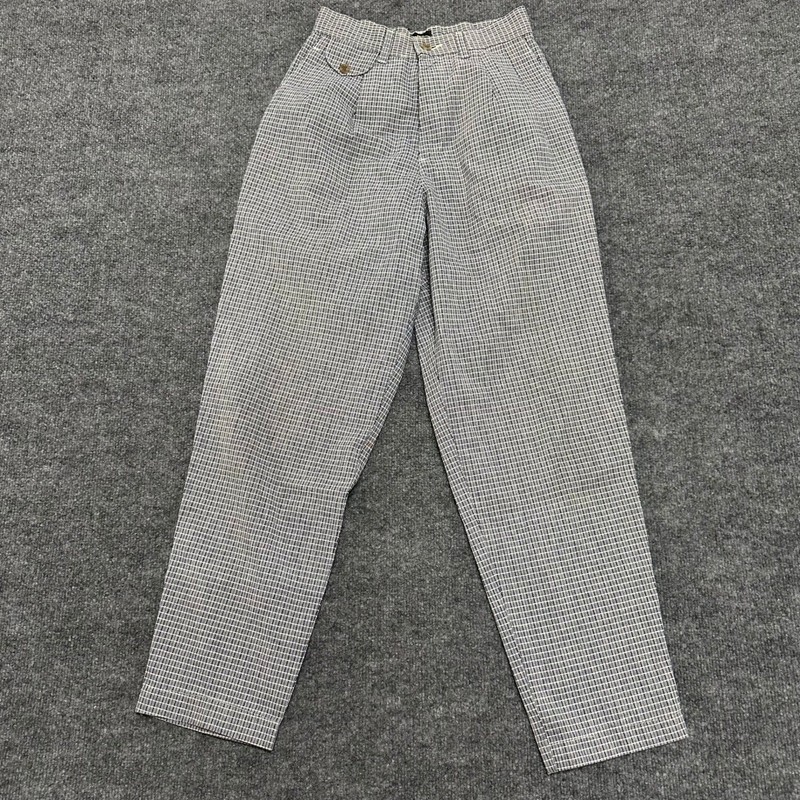 Lee Casuals Trousers Womens Size 4 PET Blue Grid Cotton Pleated High Waist