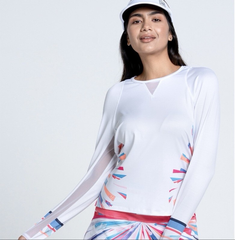 New LUCKY IN LOVE Golf Tennis Top XS S M L Berry Best Long Sleeve Semi Fitted F3