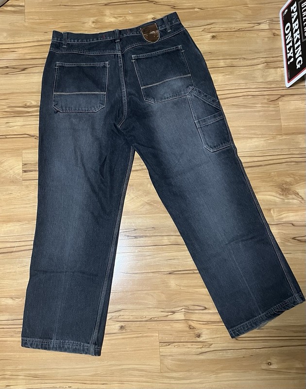 Mecca Men’s Black Dark Wash Relaxed Fit Cotton Denim Jeans Cargo Pockets gallery