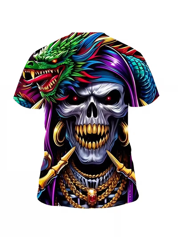 Dragon Skull Head Pirate Gothic Rave Hip Hop 3D Print T-shirt