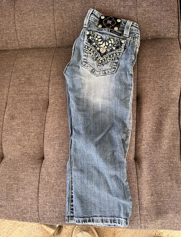 Miss Me Girls Size 16 Bootcut Blue Denim Jeans Medium Wash Rhinestone JK1032