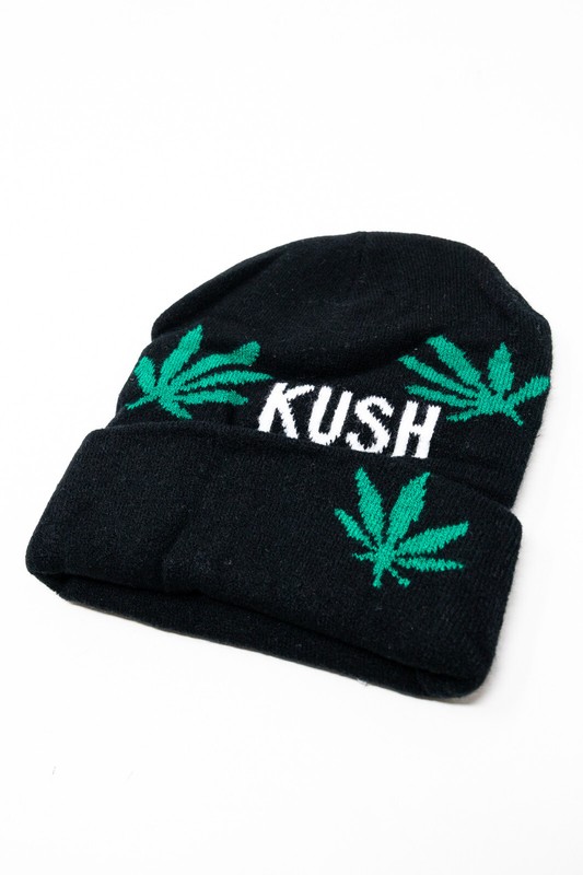 Marijuana Weed Pot Green Leaf Black Kush Beanie