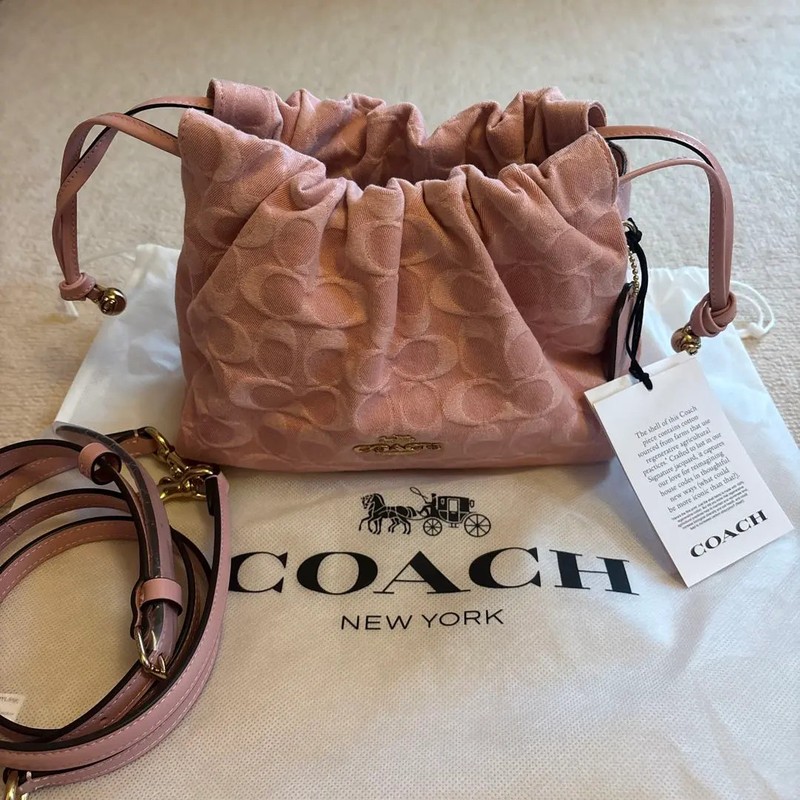 COACH Faye Drawstring Bag Signature Denim Light Pink CFD03 IMNH1 Auth New