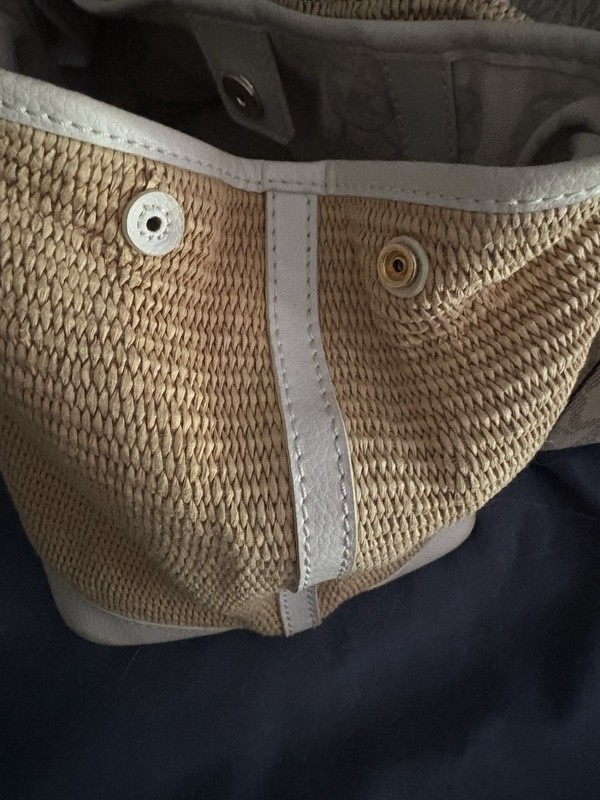 Michael Kors Straw Raffia Tote Bag White Leather Trim MK Charm Summer Beach gallery