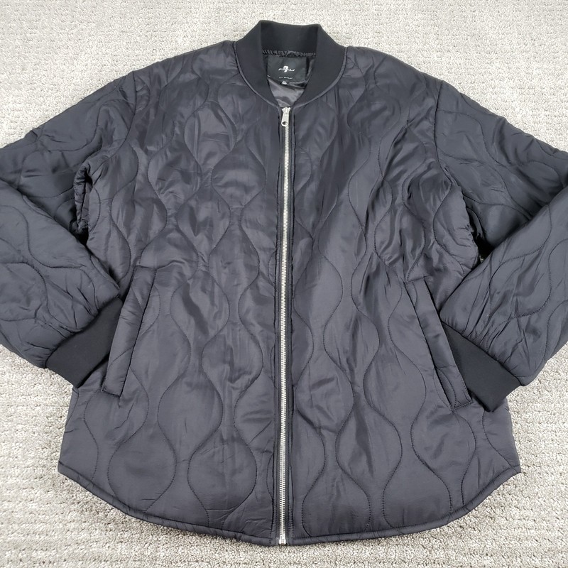 7 For All Mankind Bomber Jacket Mens XL Black Quilted Full Zip Insulated Liner