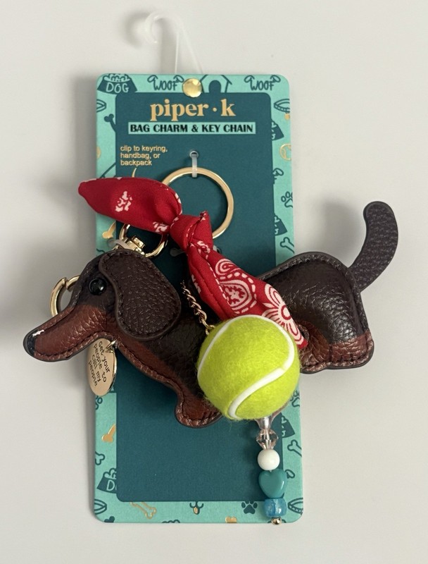 Piper K Dachshund Dog Red Bandana Tennis Ball Beads Bag Charm Key Chain NEW gallery