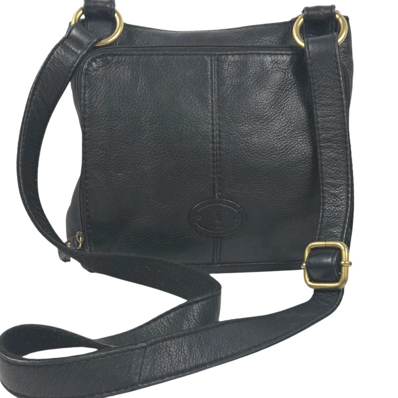 FOSSIL Crossbody Purse Morgan Traveler Organizer Black Pebbled Leather Handbag