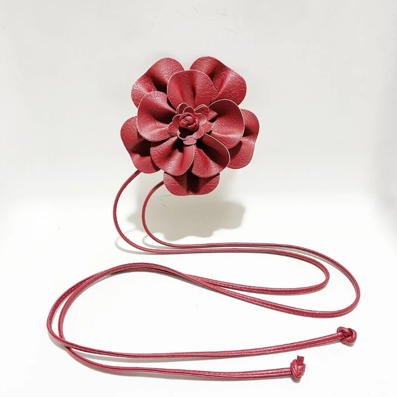 PU Leather Waist Belt - Large Flower Tie Wrap Sash with Bow for. gallery