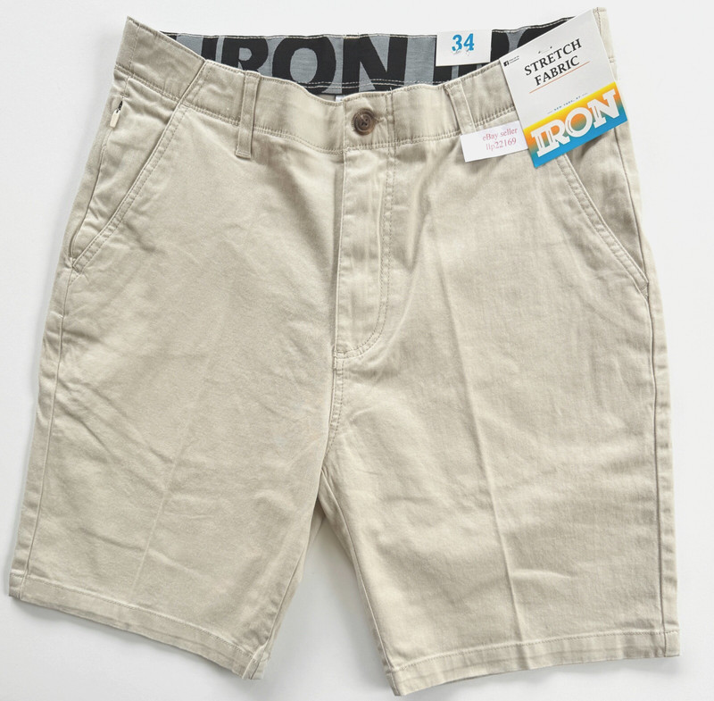 IRON CO Men’s Stretch Shorts (SIZE 34) Flex Waist Flat Front SAND DUNE New Tag!