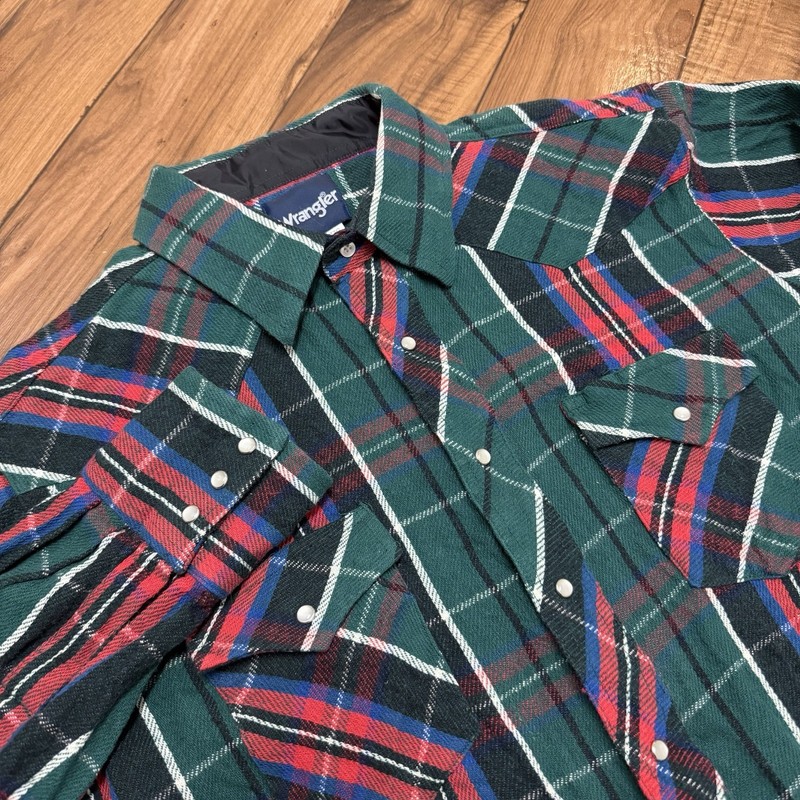 Wrangler Plaid Flannel Shirt Pearl Snap Heavy Brushed Cotton Mens 2XL