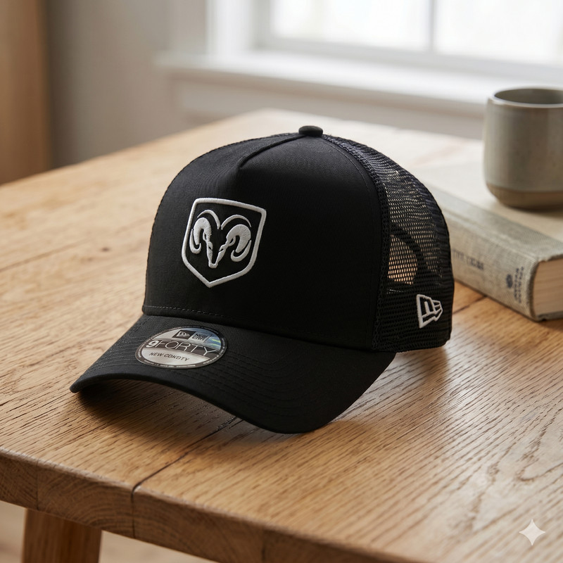 Dodge RAM Logo Embroidered Trucker Hat - Black Mesh RAM Truck Owner Driver Cap gallery