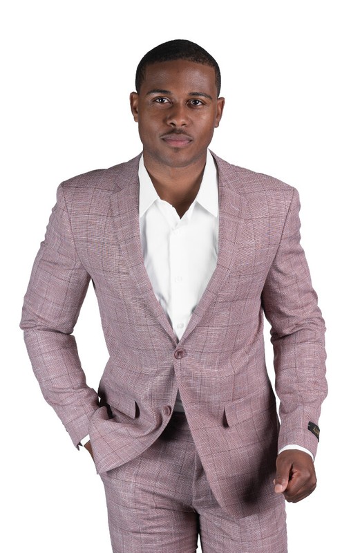 Slim Fit 2 Button Blazer Tweed Plaid Dusty Pink Notch Lapel Jacket AZAR MAN