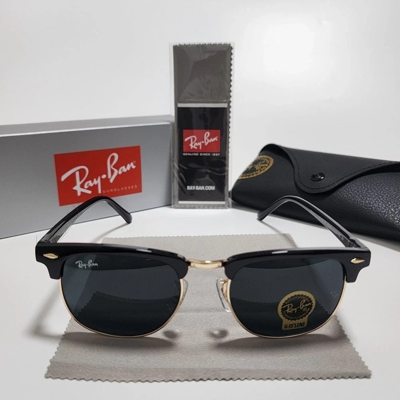 Ray-Ban RB3016 Sunglasses Clubmaster Classic Black Frame Glass Gray Lens 51mm