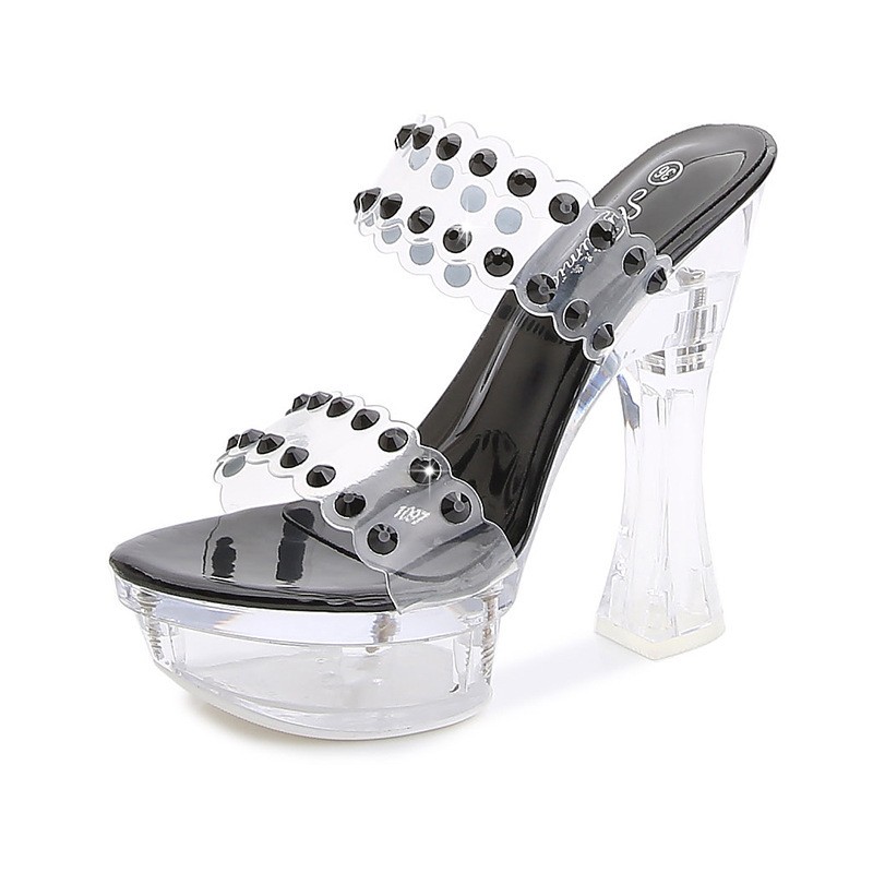 Rhinestone Women’s Wedge Heel Slipper Transparent Crystal Shoes Nightclub Retro