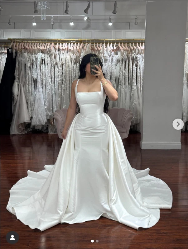 Mermaid Wedding Dresses With Detachable Train Satin Sleeveless Bridal Gown gallery