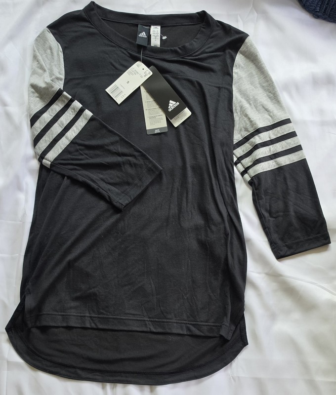 NWT Black & Grey/Gray Adidas 3/4-Sleeve T-Shirt, Sz S
