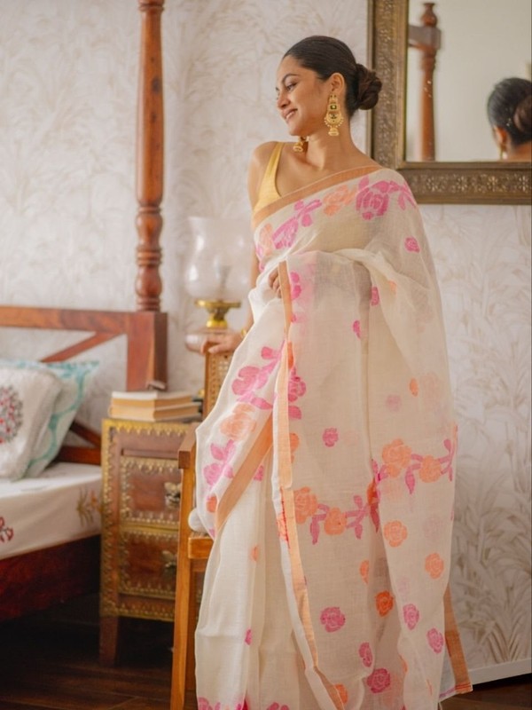 Soft Linen Saree Digital Print 6.30 Meter with Matching Digital Print Blouse gallery