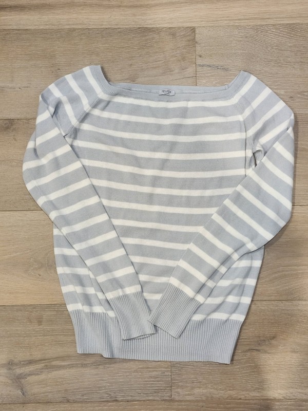 Brandy Melville Cotton Pale Blue Stripe Boat Neck Sweater One Size