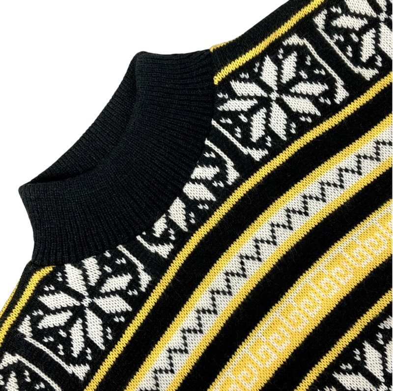Vtg World Trade Knits Fair Isle Sweater Mock Neck Women’s S Acrylic Yellow Black