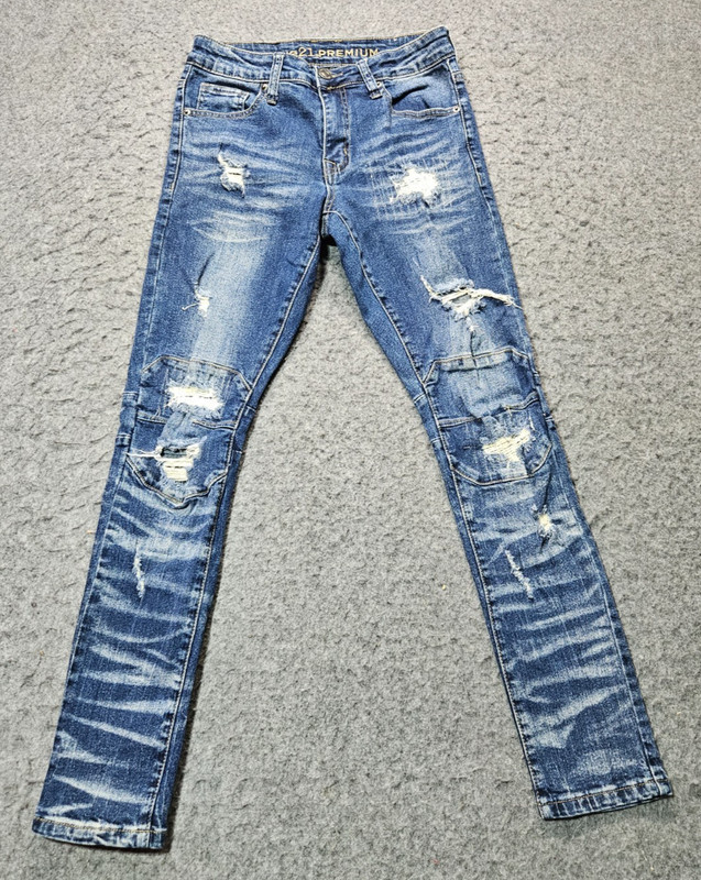 rue21 Premium blue denim ripped/fringed super skinny men/teen size 26/30