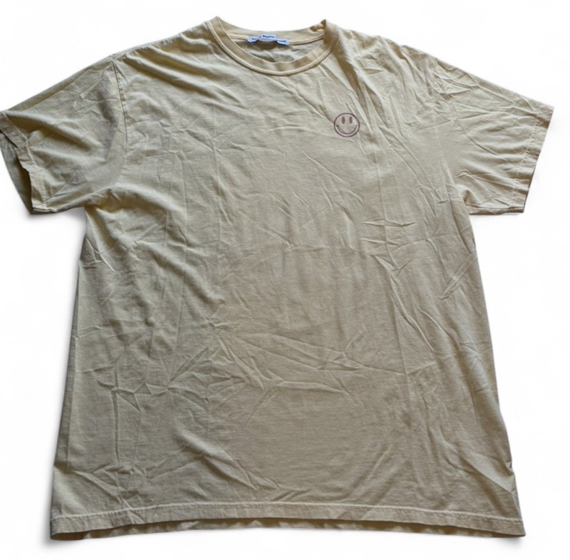 Beige Smiley “DO WHAT MAKES YOU HAPPY” Graphic Print T-Shirt XL Crew Neck SS