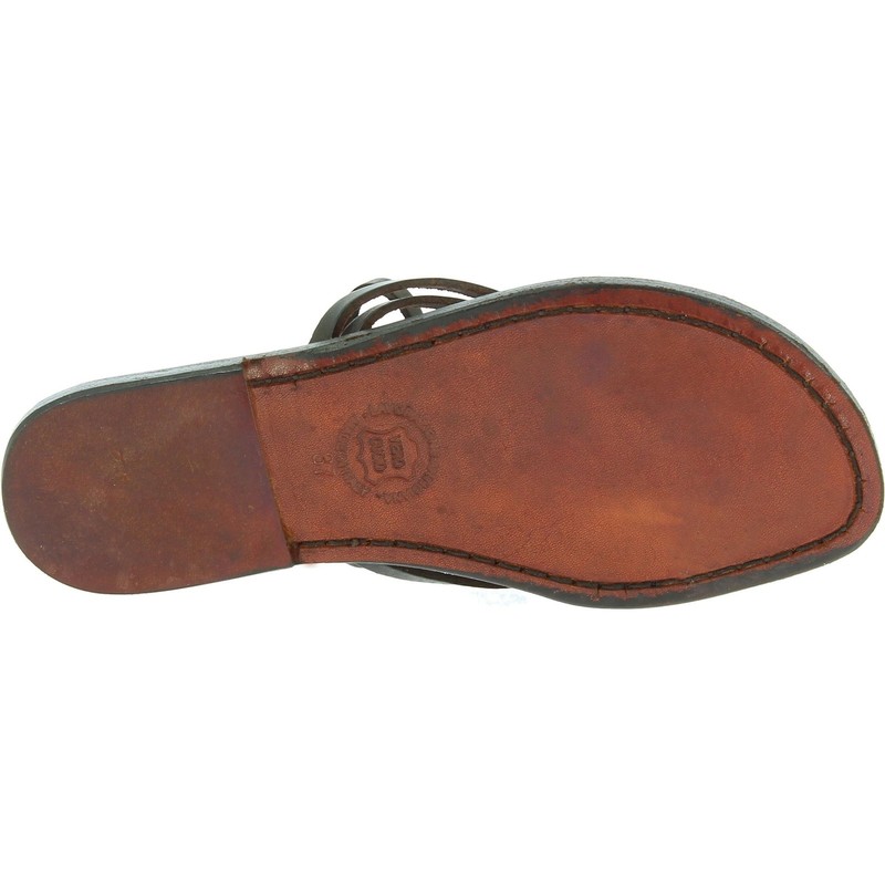 WOMENS STRAPPY LEATHER FLAT SANDALS HANDMADE IN ITALY IN DARK BROWN CUIR gallery