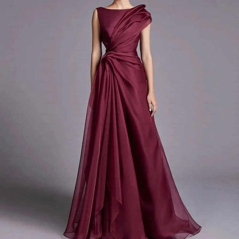 Burgundy Organza Elegant Long Mother of The Bride Dress Customized Evening Dress