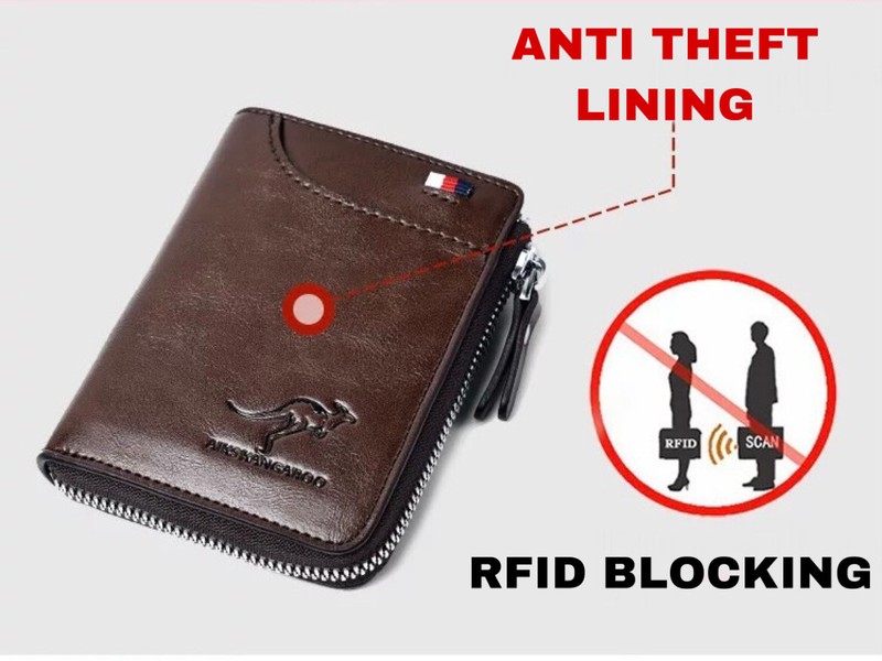 Mens RFID Blocking Leather Wallet Credit Card ID Holder Zipper Purse Waterproof gallery