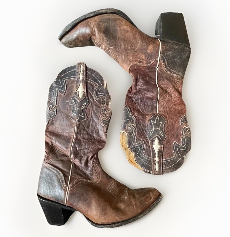 J.B. Dillon Brown Goat Leather Cowboy Boots Womens 11B Western Scalloped Shaft