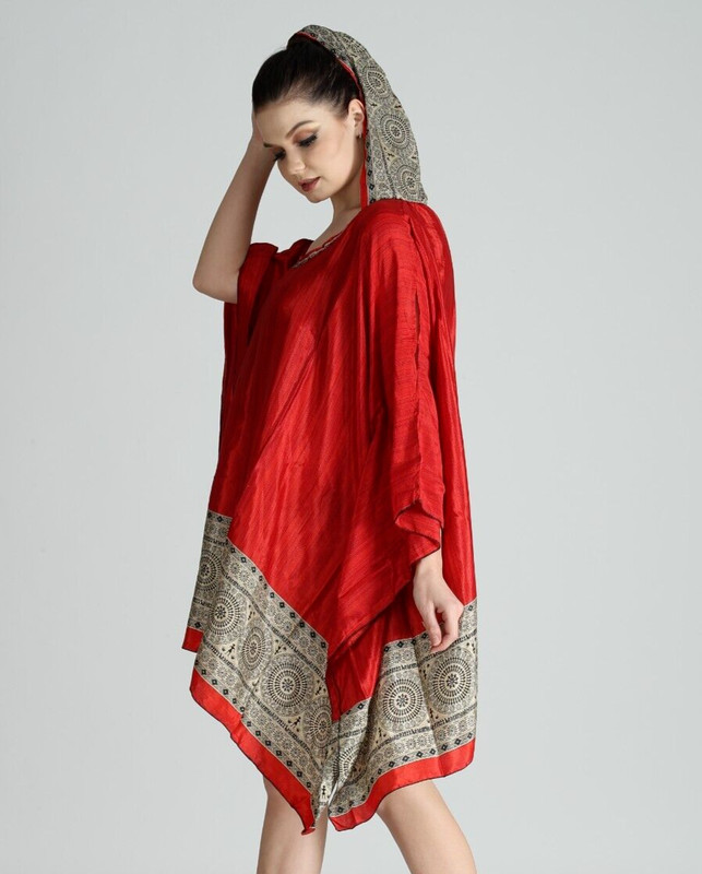 Casual Hood Top for Women's Silk Printed Long (Kaftan/Poncho) Mix Lot 10 pcs gallery