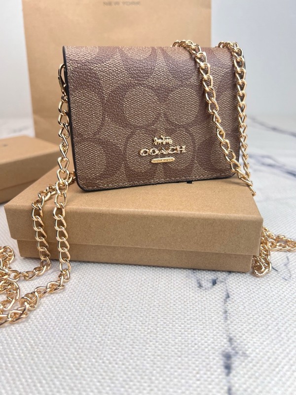 NWT Coach Mini Wallet On A Chain Signature Canvas With Charms C6650 With Box