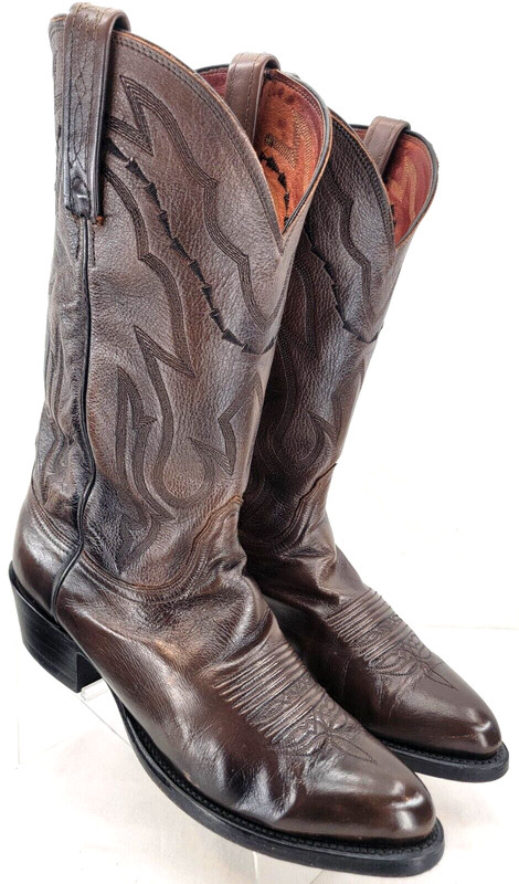 Lucchese 2000 T3099J Leather Brown Embossed Pull On Western Boots Men’s US 9EE
